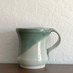 Handmade Coffee Mug Green Glazed Studio Art Signed 12oz Ceramic